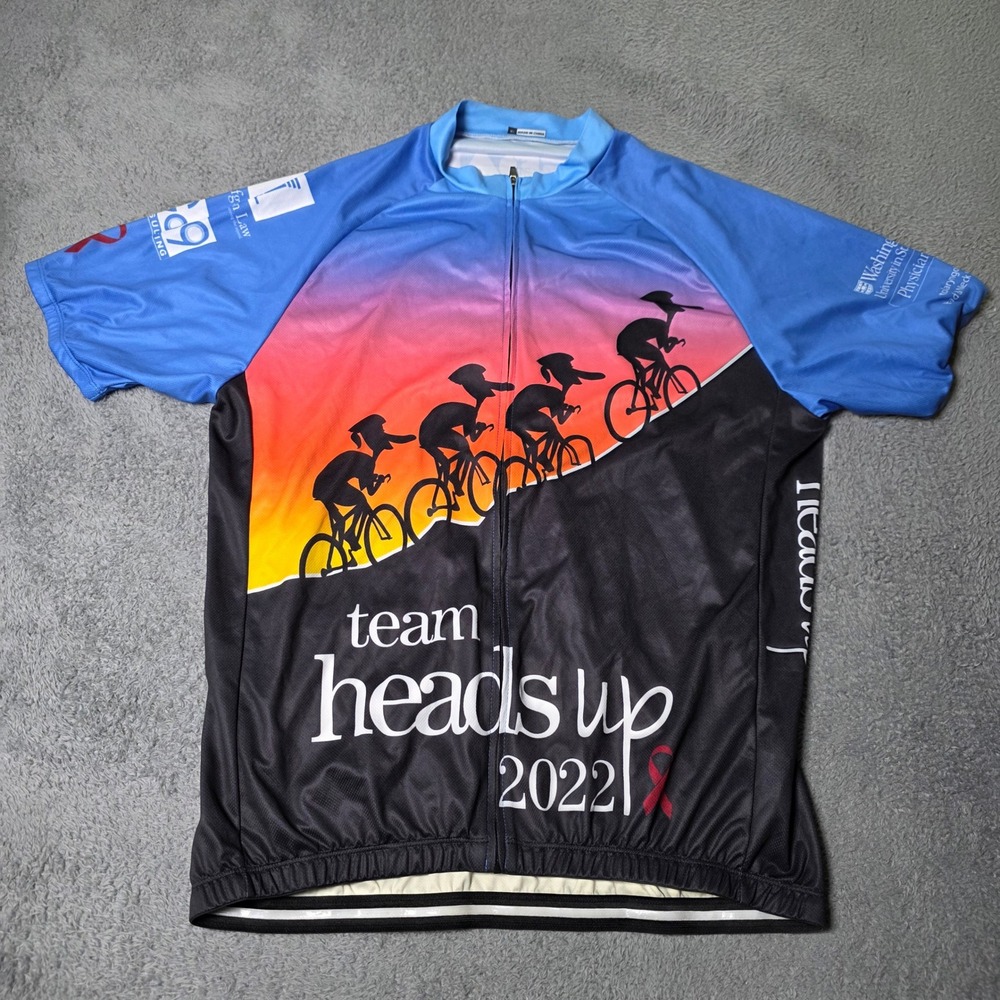 Pedal The Cause Mens XL Cycling Jersey Blue Black Team Heads Up 2022 Full Zip